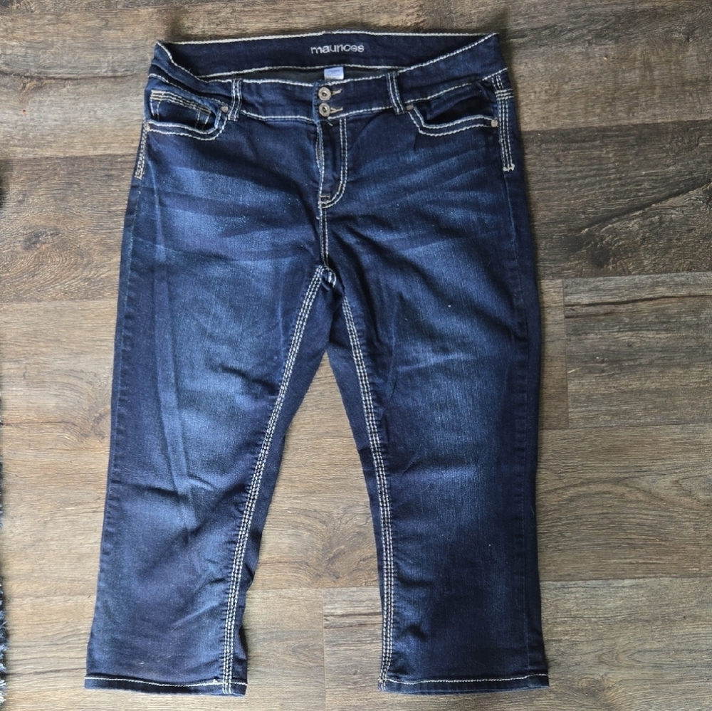 Maurices Navy Cropped Jeans with White Stitching